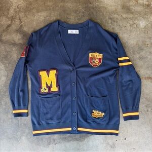 Disney Parks Mickey Letterman Cardigan Sweater University Collegiate Navy Large